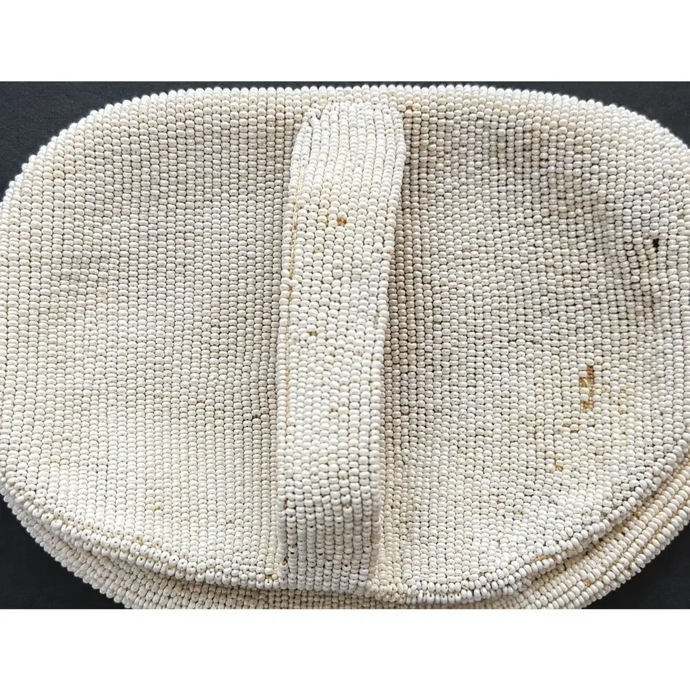 Antique 1920s Micro Beaded Belt Purse Ivory Belgium Flapper Coin Pouch